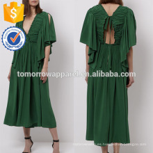 Nueva moda verde con cuello en V vestido midi con mangas flotantes manufactura venta al por mayor moda mujer ropa (TA5213D)